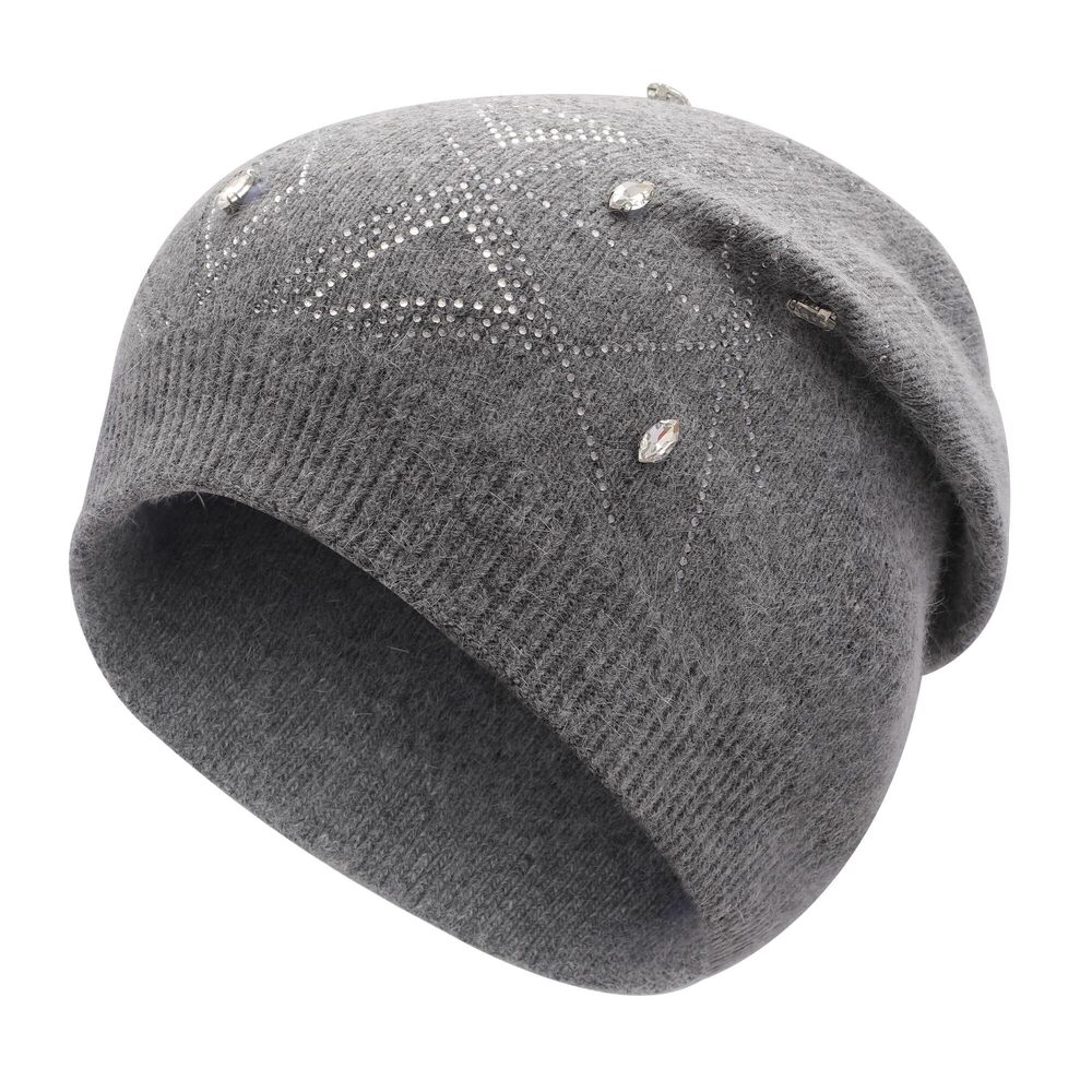 8667 Knit Slouchy Beanie Hats Soft Winter Stretch Skull Cap, Rhinestones